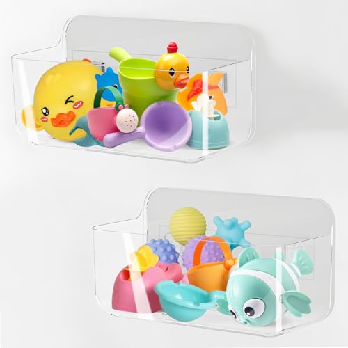 CIEOVO 2 Piece Large Bath Toy Storage Holder for Tub, Clear Bath Toy Organizer Bathtub Toy Holder for Easy Access and Sorting Bathroom Toys Toiletries