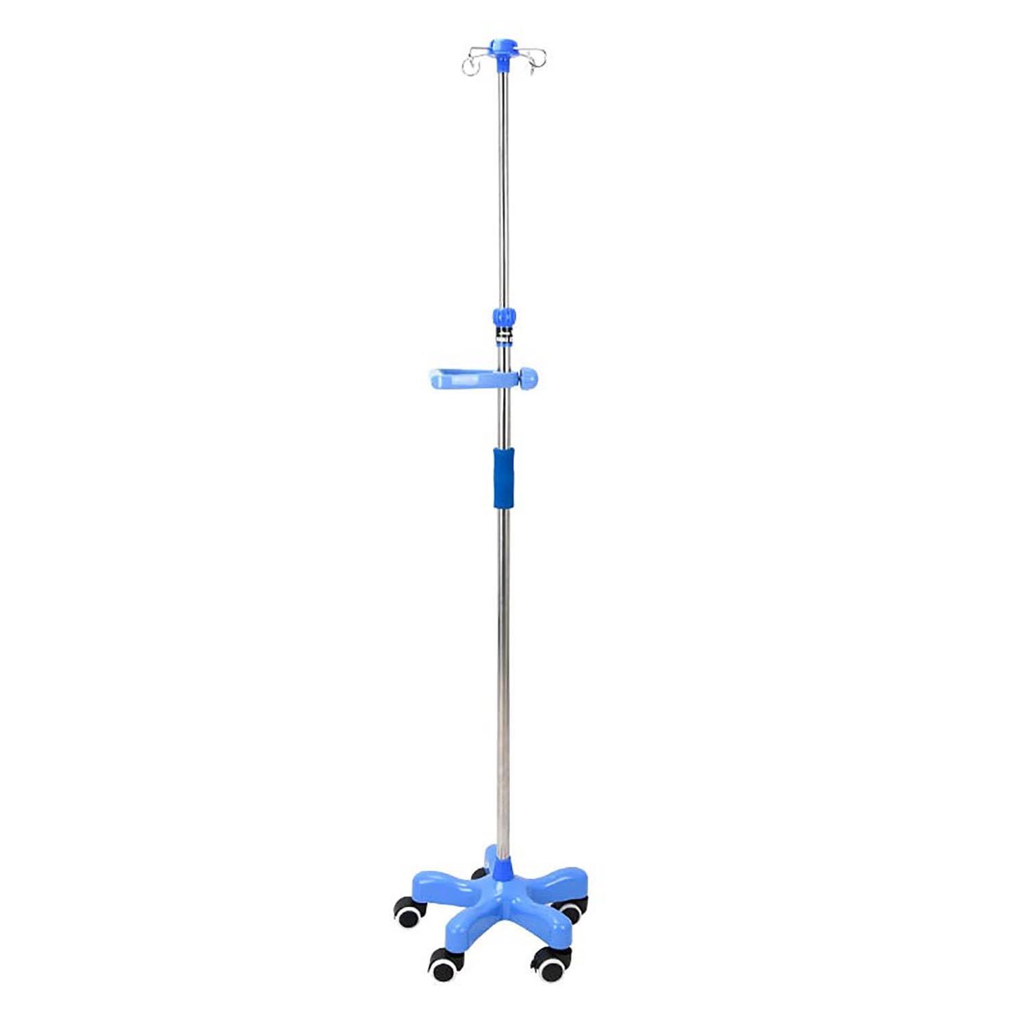 Poteau IV Portable avec roulettes en Acier Inoxydable, Support à 5 Pieds pour Potence IV, 4 Crochets, Hauteur réglable(Une Couleur B)