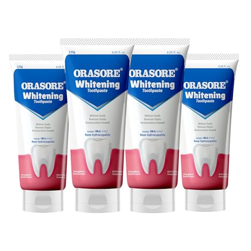 Image of Orasore Whitening Toothpaste 120gm with nHAp | Peroxide-Free | Enamel Remineralizer | Natural Extracts to Reduce Sensitivity, Fight Cavities & Remove Gum Diseases (Pack of 4)