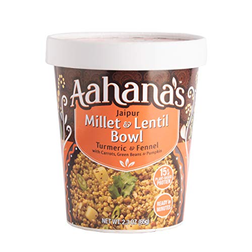 Aahana's Jaipur Millet and Lentil Bow - Gluten Free, NON-GMO, Vegan Food with 15g Plant-Based Protein - Ready-to-Eat Meals, Healthy Meals, Just add water - No Refrigeration Required - (2.3 oz,)