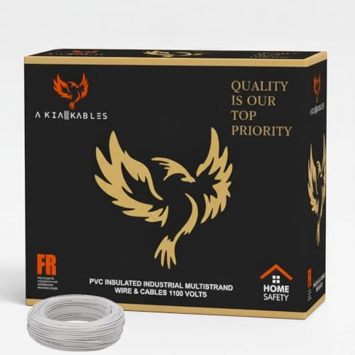Image of AKIA KABLES 1 SQ MM PVC Insulated Industrial Multistrand Wire & Cable | 1100V Grade | Fire Retardant, Heat Resistant, Triple Layer Protected Electrical Wire (90 Metre) (White, 1 SQMM)