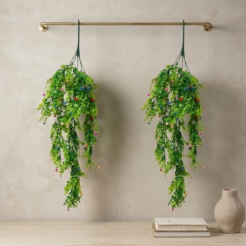 Image of Dekorly 2 Pack Artificial Plants Artificial Hanging Plants Faux Eucalyptus Leaf Greenery Fake Hanging Eucalyptus Plant (Green) (2, New Multi Colour Vines)