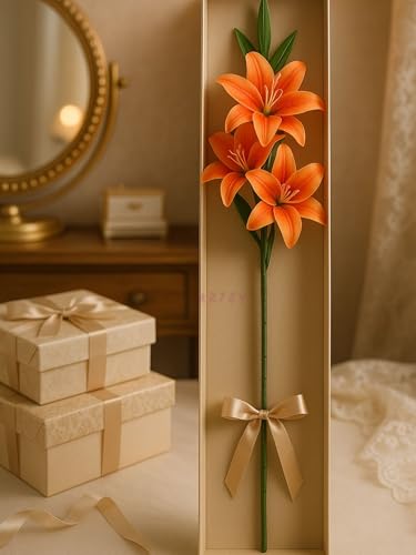 Image of ARTSY Artificial Flowers for Decoration Lily Flower Bunch for vase /Pot, Long Size Stick stem, Home /Office Decor, Gift, Artificial Plant, Craft, Without Vase, 100 cm Height, 1piece, Orange