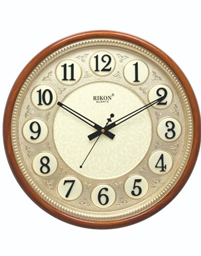 Image of Rikon Quartz Official Designer Big Size Rk 49 (38 cm � 38 cm) Wall Clock for Home, Living Room, and Office - Made in India. (Wood Gold Ivory)