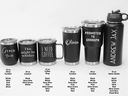 Personalized Custom Engraved Tumblers - Insulated Stainless Steel Cups - Travel Mugs (10Oz Lowball, Black) #TOP2
