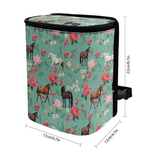 Image of Talayituse Horse Flower Print Car Trash Can with Lid, Leak Proof Auto Trash Bag Hanging Vehicle Garbage Can Multipurpose Storage Container for Back Seat Road Trip