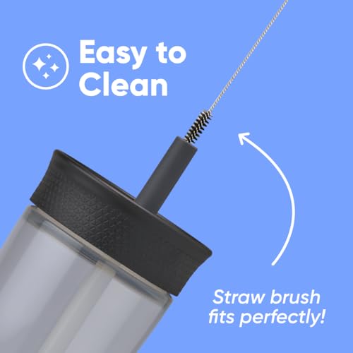 Image of Owala Kids BPA-Free Plastic Tumbler with Spill Resistant Flexible Straw, Easy to Clean, Kids Water Bottle, Great for Travel, Dishwasher Safe, 15 Oz, Black and Gray (Skate Park)