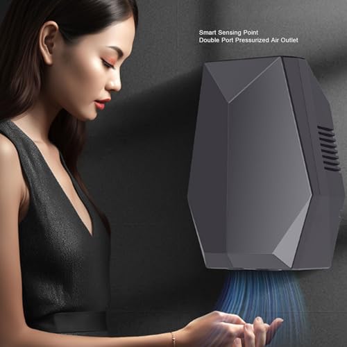 Qcwwy Händetrockner mit Automatischer Erkennung, 1600 W, Berührungsloser Betrieb, 45 ℃ Heißwind, Wandmontierter Elektrischer Händetrockner für Badezimmer, Toilette, Gewerbliche (EU-Stecker 220 V)