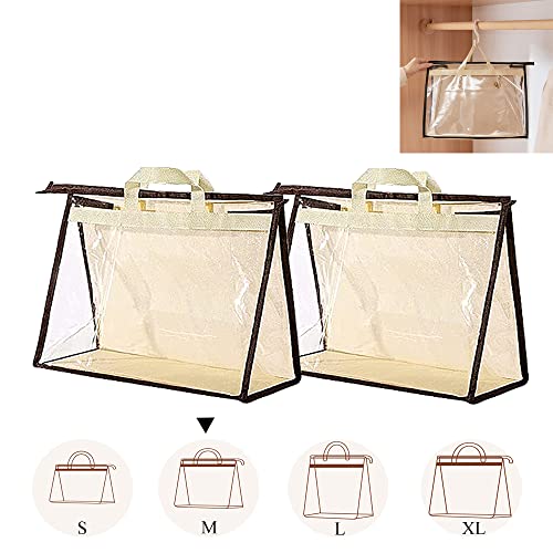fazhongfa 2 bolsas de polvo para bolsos de mano, organizador de almacenamiento transparente, no tejido, para colgar, armario, con cremallera y asa (mediano, color crema)