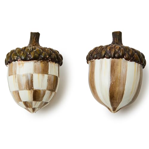 Image of MACKENZIE-CHILDS Resin Acorn Figurines Set, Brown-and-White Mocha Check