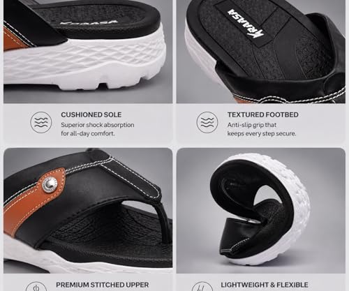 Image of Kraasa Men's EVA Flip Flops with Wide Cushioned Straps | Lightweight Thick Sole Anti-Slip Slippers Casual Summer Sandals & Chappal