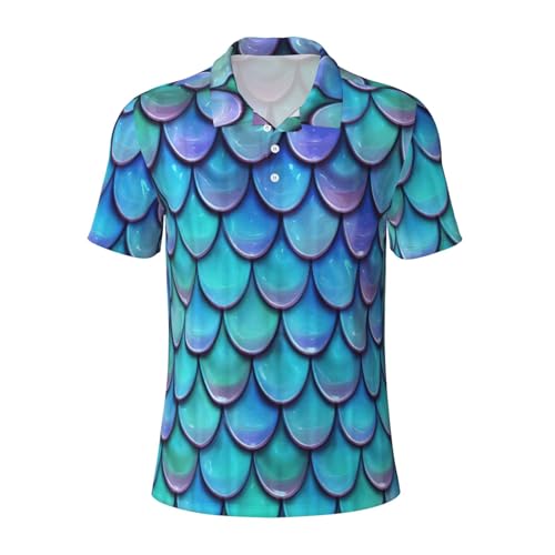 Chemise homme légère et respirante bleu sarcelle imprimé écailles de poisson
