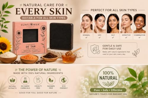 Image of Sunflower Natural Rice Potato Bath Soap Made With Rice And Potato Natural Ingredients For Skin Brightning,Dark Spot Removal,Improve Skin Tone - All Skin Types. 90 Grams (De tan)