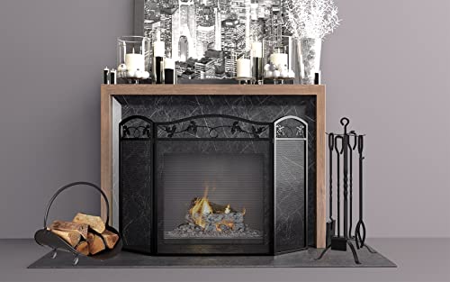 Calidola 5 Pieces Fireplace Tools Set 31",Heavy Duty Wrouhgt Iron Fire Place Toolset With Poker, Shovel, Tongs, Brush, Stand For Outdoor Indoor Chimney, Hearth, Stove,Black #TOP1