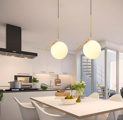 Image of L Shape Frosted Glass Pendant Light | Metal Golden Finish Ceiling Hanging Lamp | Decorative Lighting for Dining Table Living Room Bedroom Office Cafe Restaurant | Without Bulb Fixture