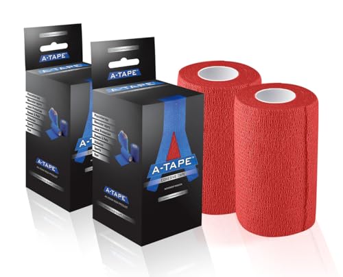 Image of A-Tape Breathable Self Adhesive Cohesive Bandage for Humans & Pets (Dogs, Cats, Birds) -Sports, Wrap, Athletic, Non Woven First Aid Medical, Wrist, Swelling (10 cm X 4.5 mtr) (Pack Of 2, Red)
