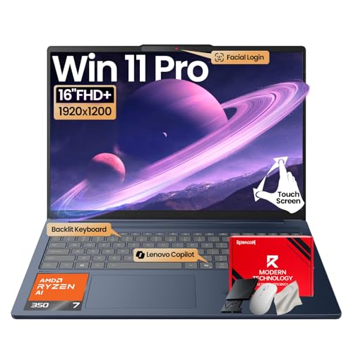 Image of Lenovo IdeaPad 16-Inch FHD+ Touchscreen Business Laptop for AI-Driven Professionals - AMD Ryzen AI 7 350 with 50 Tops NPU, 32GB DDR5 RAM, 1TB SSD, Wi-Fi 7, Windows 11 Pro, Cosmic Blue-Redragon Bundle