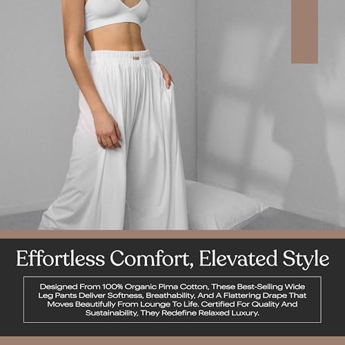 Image of Lunya Organic Pima Wide Leg Cotton Pants for Women - Organic Cotton Palazzo Pants - High Rise Wide Waistband