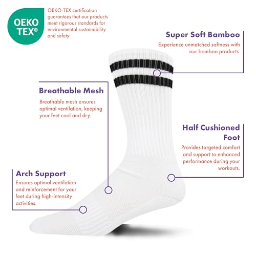 BARGAIN BUNDLE White Bamboo Crew Sports Socks for Men - Size 7-11 - Multipack, 6 Pairs - Image 2