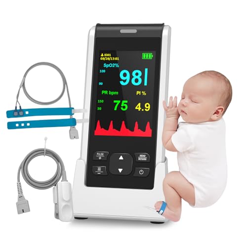 Saturimetro Bambini Pediatrico Professionale Certificato, HOLFENRY Saturimetro Da Dito Bluetooth con App, Monitor Della Saturazione di Misuratore Ossigeno Da Dito per Neonati 0-3, Bambini, Anziani