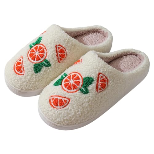 Orange Fruit Inside Slippers, Cute Butterfly Fuzzy Women Slippers, Checkerboard House Slippers for Men and Women