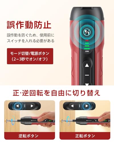 電動ドライバー 【2025新登場強化版】小型 充電式 ドライバー 手動兼用 4段階切替モード 正逆転切り替え Type-C LEDライト ネジ回し 合金製 ビット 15本付 強力 軽量 滑り止め 電源ボタン付き 電動工具 人間工学設計 操作簡単 ネジ締め 持ち運び便利 家庭用DIY/日常の組み立て/家電修理/電力設備作業/女性/初心者対応 日本語取扱説明書 黒赤 3枚目
