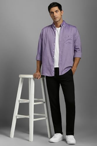 Image of Louis Philippe Men's Slim Fit Signature Oxford Easy Care, Natural Stretch Full Sleeve Solid Casual Shirt, Cotton