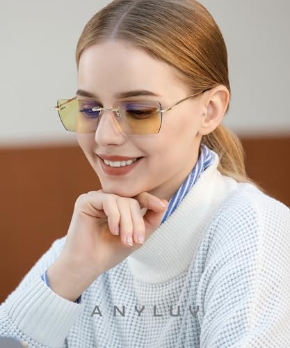 Image of ANYLUV Rimless Blue Light Glasses for Women /Men, Fashion Lightweight Blue Light Blocking Glasses with Stylish Metal Temples