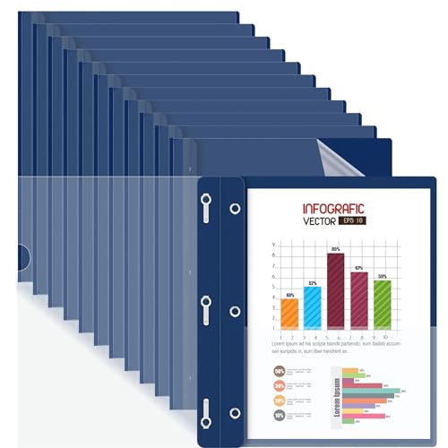 HAUTOCO 12 Pack Plastic Report Covers with 3-Prong Fasteners Clear Front Resume Portfolio Folder for 8.5x11 Letter Size Paper, Presentation Document Report Folders for Office School Use, Navy Blue