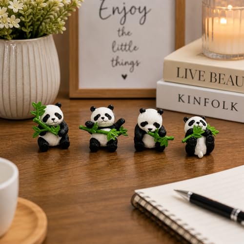 Image of HindCraft Cute Panda Showpiece Set for Home Decor | Panda Miniature Figurines for Desk, Shelf, Car Dashboard & Gift (Set of 4)