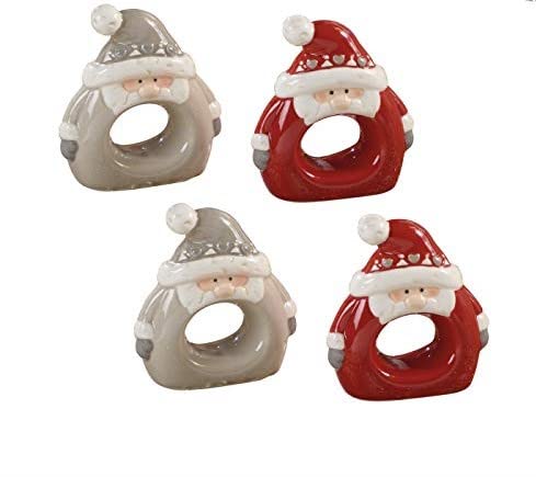Ronds de serviette en céramique rouge gris tortora Mascagni Noël C462 de table