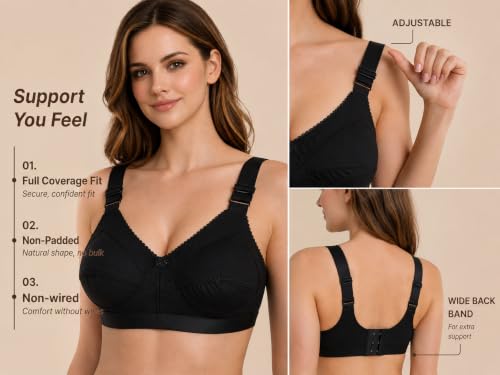 Image of Women Cotton Bra, Soft Breathable Non-Padded Everyday Comfort Bra