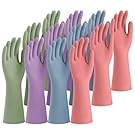 Rubber Cleaning Gloves for Dishwashing, 12 Pairs Reusable Kitchen Gloves for Washing Dishes and Household Cleaning, Colorful Gloves with Flocked Lining and Non-Slip Grip, Perfect for Women Men - M