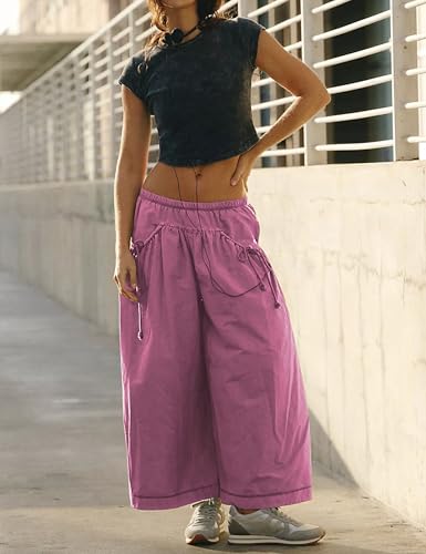 Women's Wide Leg Pants Comfy High Waisted Casual Loose Lounge Pants with Pockets(Pink-S)2