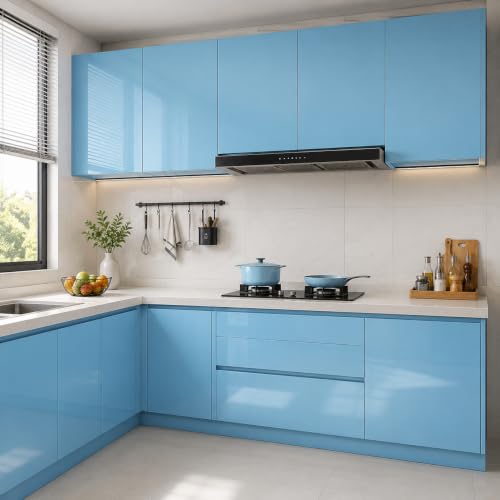 Image of Vinyl Contact Paper Decorative for Cabinets Countertops Kitchen Shelves Liner Self Adhesive Film Peel and Stick Waterproof Removable Wallpaper (Inches 24 x 300, Glossy Sky Blue)