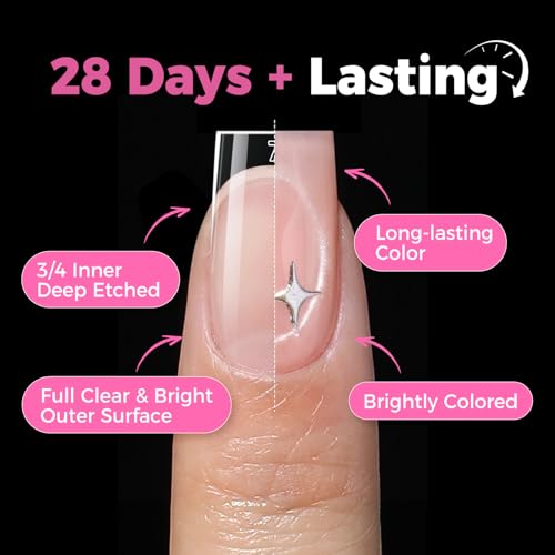 Image of UAN GELLA Short Sharp Square Nail Tips 504pcs Short Square Press on Nails Pre Etched Acrylic Fake Nails for Full Cover Nail Tips DIY Nails Salon at Home 12 Sizes