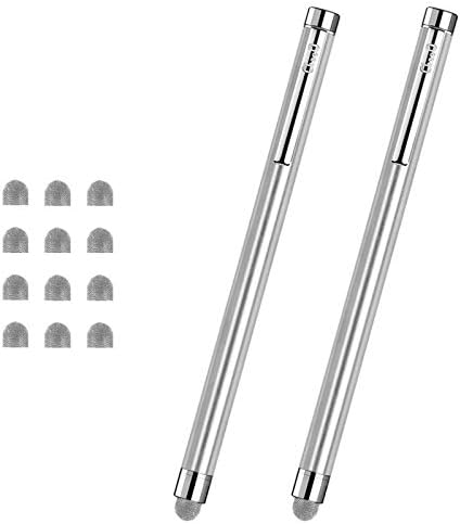 Stylus Pens for Touch Screens, ChaoQ Mesh Fiber Capacitive Stylus (2 Pcs), with 12 Replaceable Mesh Fiber Tips - Silver