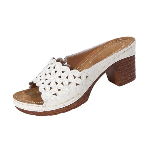 XDFVC Women's Chunky Block Heel Sandals Fashion Casual Slip On Open Toe Ankle Strap Slides Slippers Vintage Low Block Heel Sandals with Adjustable Buckle for Walking Daily Wear
