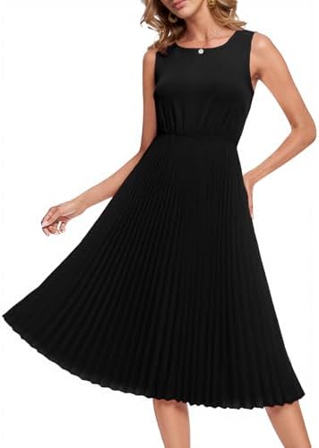 DRESSTELLS Wedding Guest Dress for Women Formal Cocktail Chiffon Midi Pleated Church Holiday Party Dresses