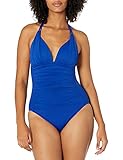 La Blanca Women's Standard Island Goddess V-Neck Halter Mio One Piece Swimsuit, Blueberry, 6