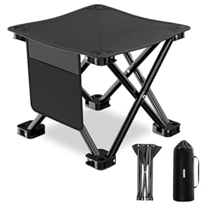 Folding Camping Stool, 13 inch Portable Picnic Stool for Camping Fishing Hiking Travel Gardening and Beach, Camp Seat with Carry Bag (Black)
