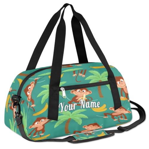 Personalized Kids Duffel Bag Tropical Monkey Banana Tree,Custom Sport Gym Bag for Boys Girls,WWeekender Overnight Bags Travel Duffel Bag,Customized Kids Gift3