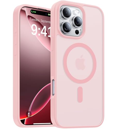 KCQNine Magnetic for iPhone 16 Pro Max Case[Compatible with MagSafe][Military-Grade Drop Protection][Anti-Yellowing]Shockproof Protective Translucent Matte Cover for iPhone 16 Pro Max Phone Case,Pink