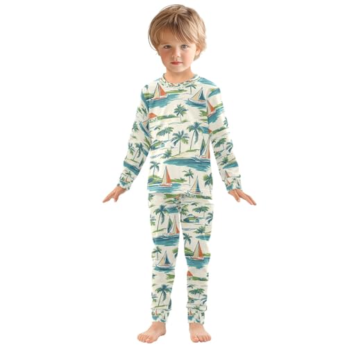 senya Palm Trees Sailboat House Pajamas Set Long Sleeve Soft Cotton Sleepwear 2 Piece3