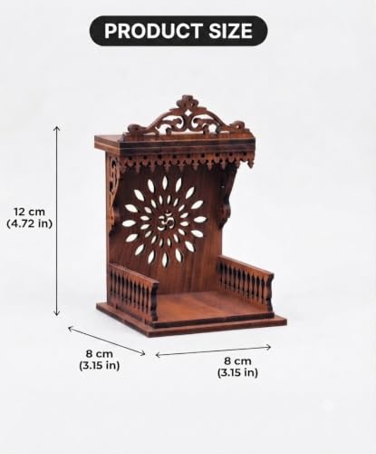 Image of Handcrafted Wooden Car Dashboard Temple, Walnut Finish, Laser-Cut Om Floral Design, MDF Mandir for Car Interior (Open Side Walnut Finish)