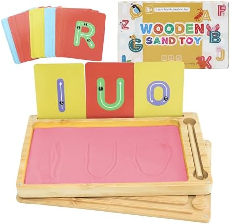 Montessori Sand Trays for Classroom, Wooden Sand Writing Tray with Lid, Sand Letter Tracing Tray with Pen Cards for Kids, Life Skills Classroom Must Haves