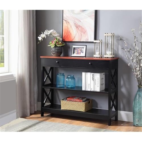 Image of Convenience Concepts Oxford 1 Drawer Console Table with Shelves, Cherry /Black