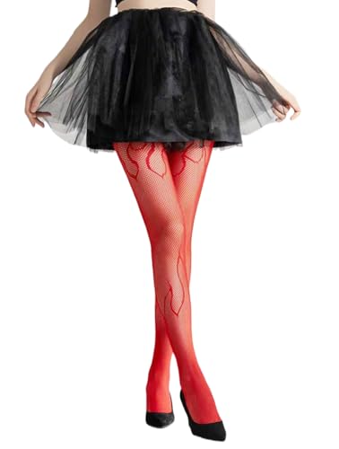 Image of Mrotrida Women's Fire Patterned Fishnet Tights Sexy Elastic Blaze Pantyhose Leggings Fire Mesh Stockings