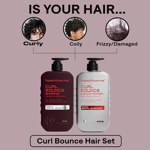 Image of Hawthorne Curl Bounce Mens Curly Hair Shampoo and Conditioner Set. Sulfate Free Shampoo and Conditioner with Shea Butter and Macadamia Oil For Healthy, Hydrated Hair. Ultra Nourishing. 16 oz. each.