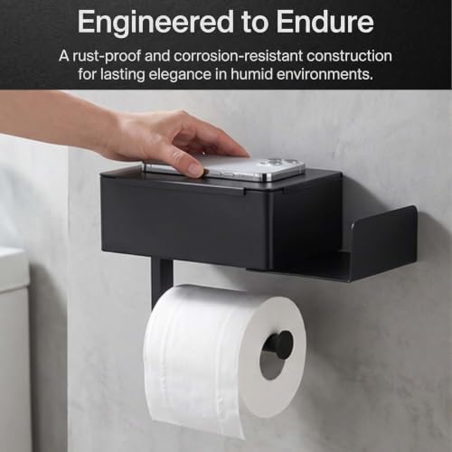 Shengxi Papier Toilette avec Étagère, Porte Papier Toilettes Porte Rouleau Papier Toilette Auto-adhésif, Acier Inoxydable Derouleur Papier Toilette Murale – vue 5